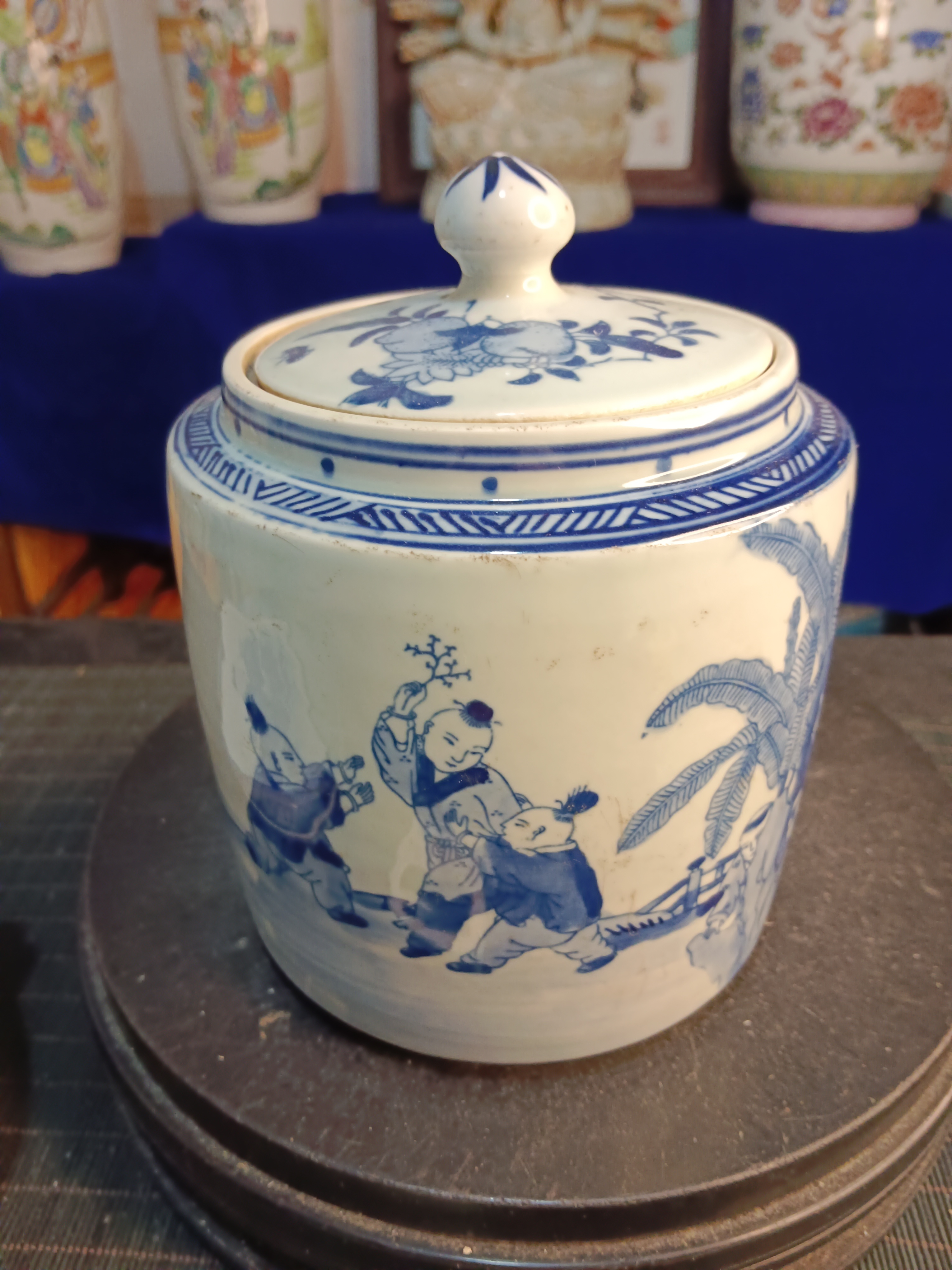 陶瓷青花人物罐一个大号