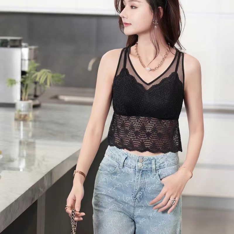 女士时尚百搭性感纯色网红春夏日常打底薄杯吊带蕾丝美背吊带背心