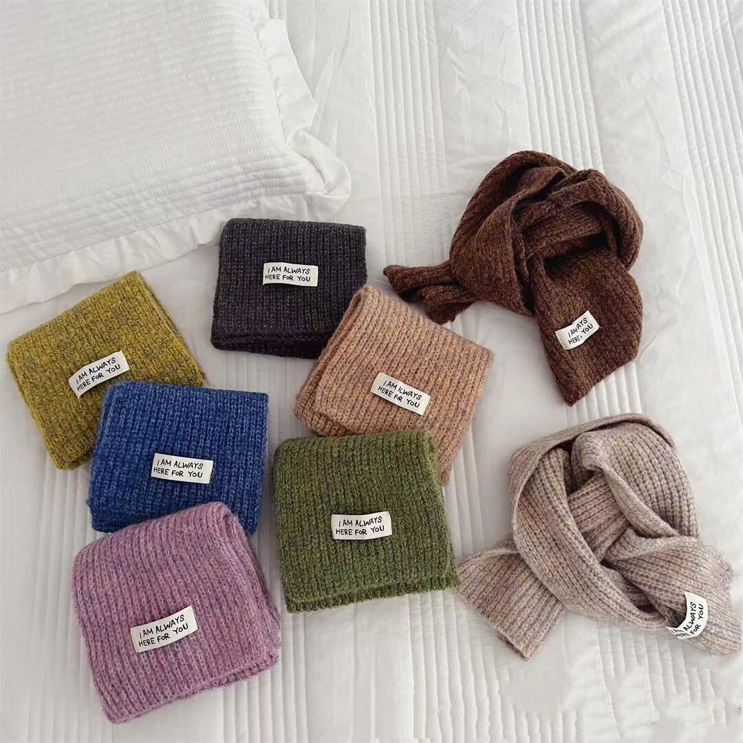 韩版儿童时尚小字母布标针织围巾冬季男女童宝宝保暖百搭毛线围脖