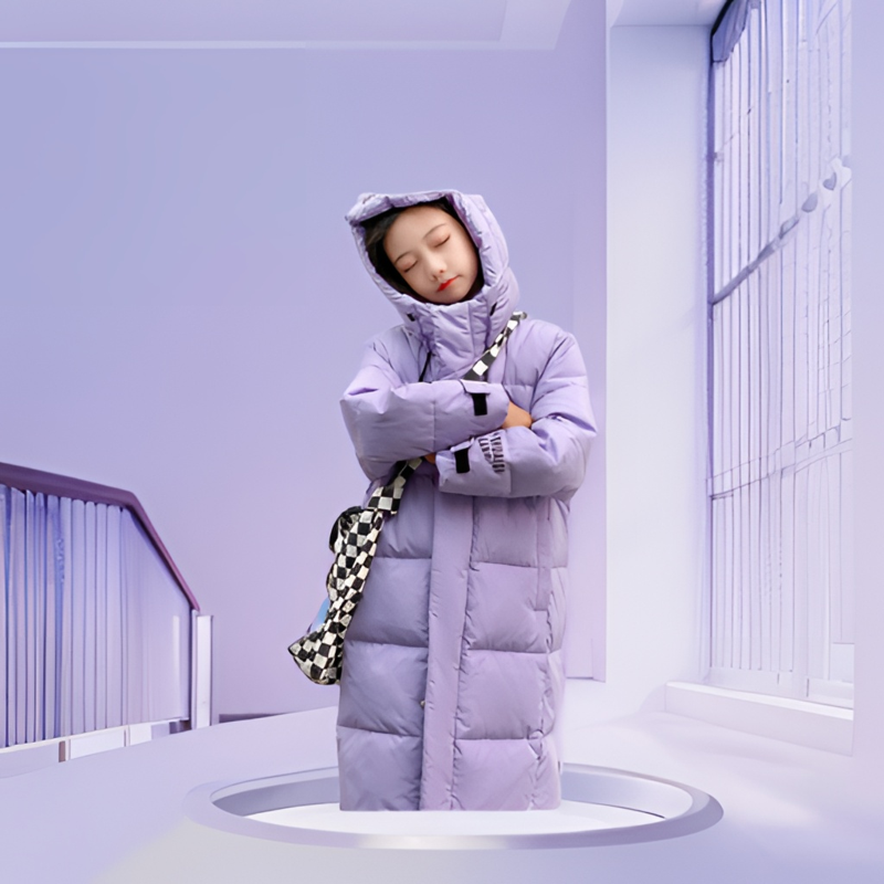 保姆鹅绒儿童羽绒服羽绒服女童长款过膝2023新款中大童装小女孩冬