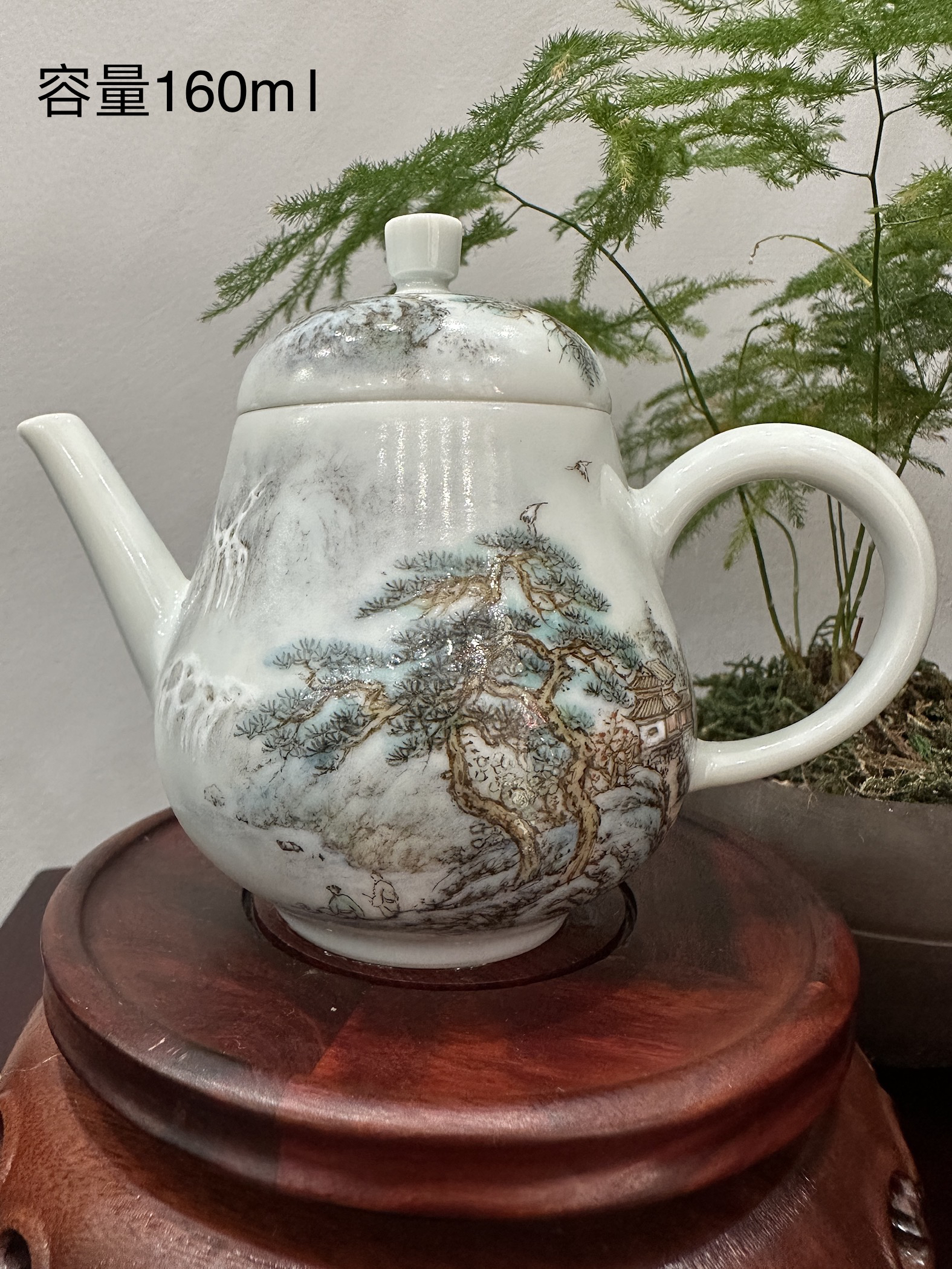 纯手绘青绿粉彩山水-梨形茶壶