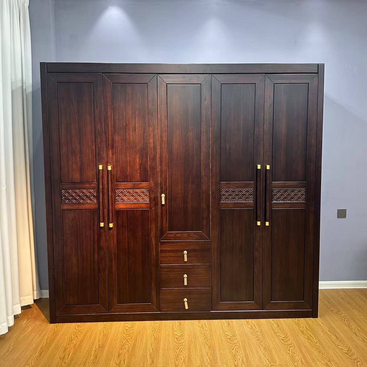【乌金木】新中式家具主卧家用三门四门五门乌金木抽屉式储物衣柜