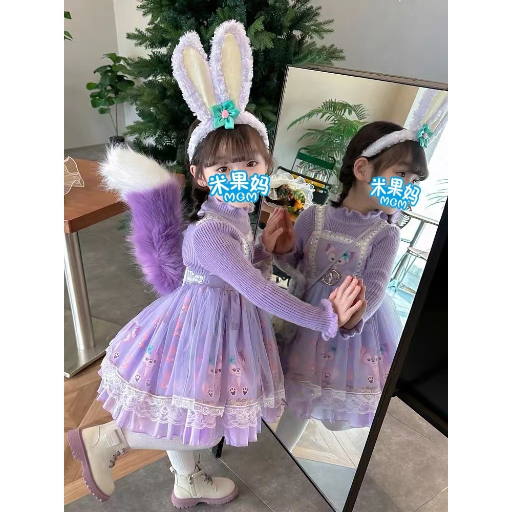 女童2024春季新款加绒假两件木耳边公主连衣裙(不包含配饰)D5046