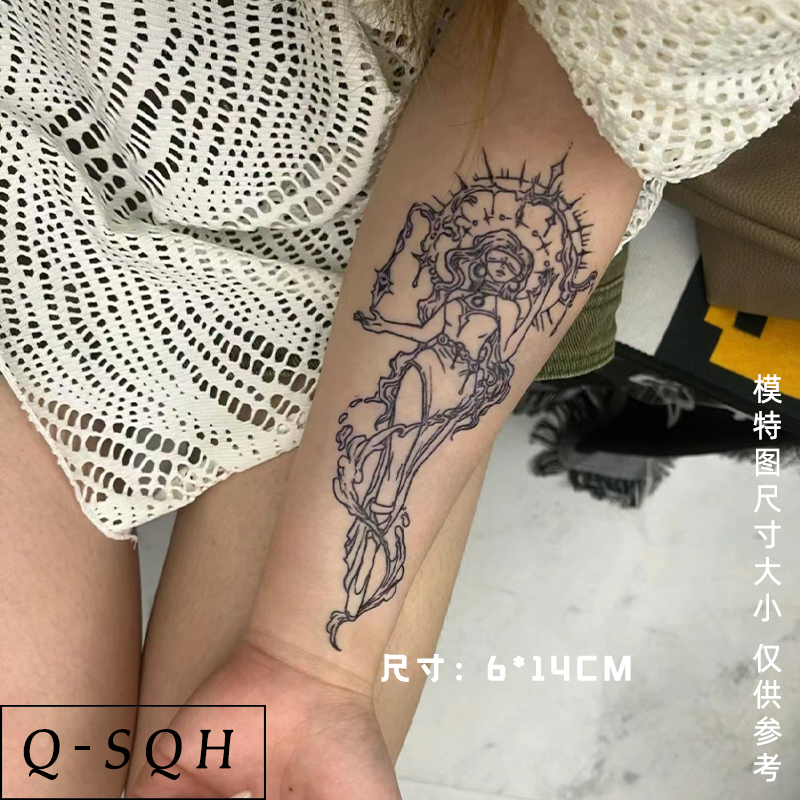 【第二件0元】防搓不反光审判女神腿部花臂草本纹身贴防水男女持久