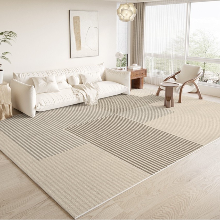 暖色地毯高级阳台轻奢沙发茶几毯防滑针织地毯卧室地垫极简风客厅