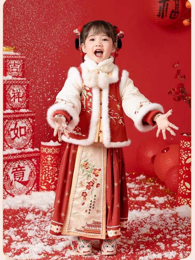 汉服女童冬装宝宝中国风唐装套装小女孩古装新年装过年儿童拜年服