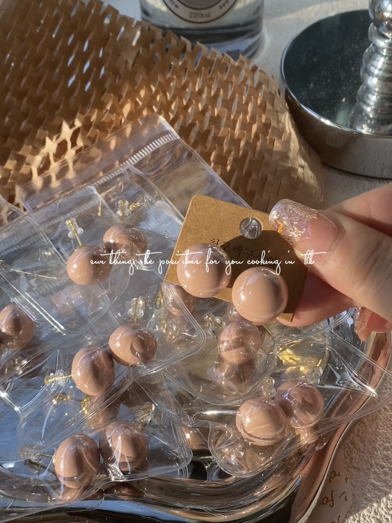 铜合金耳饰 多巴胺灰粉气质百搭耳钉（pvc密封袋）