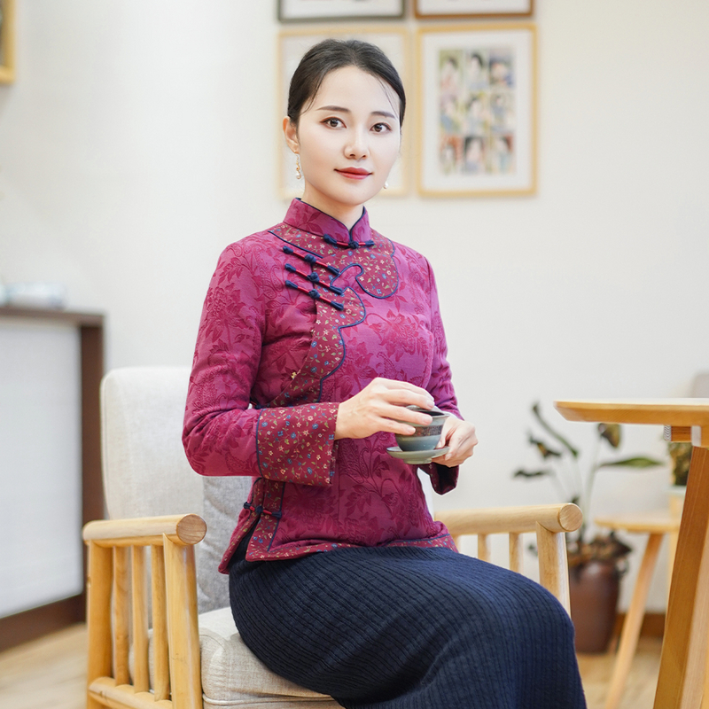筠雅冬季新款唐装女中国风旗袍小袄加厚保暖新中式盘扣棉衣24J399
