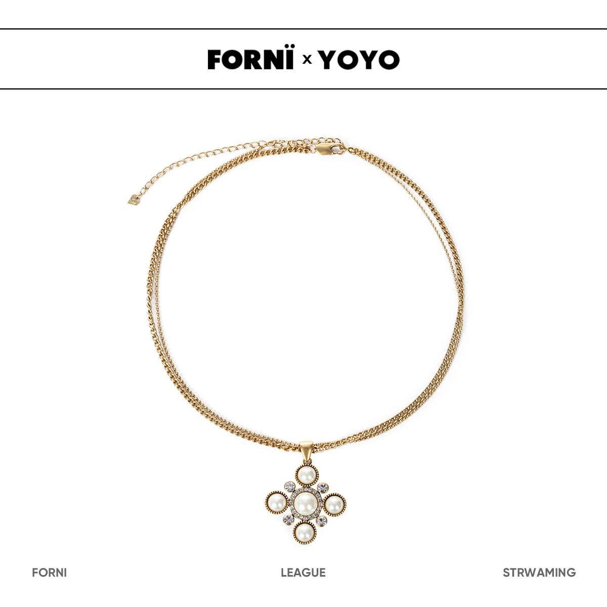 铜合金项链 FORNI x YOYO 庭序 复古时髦个性ins重工珠珠吊坠项链