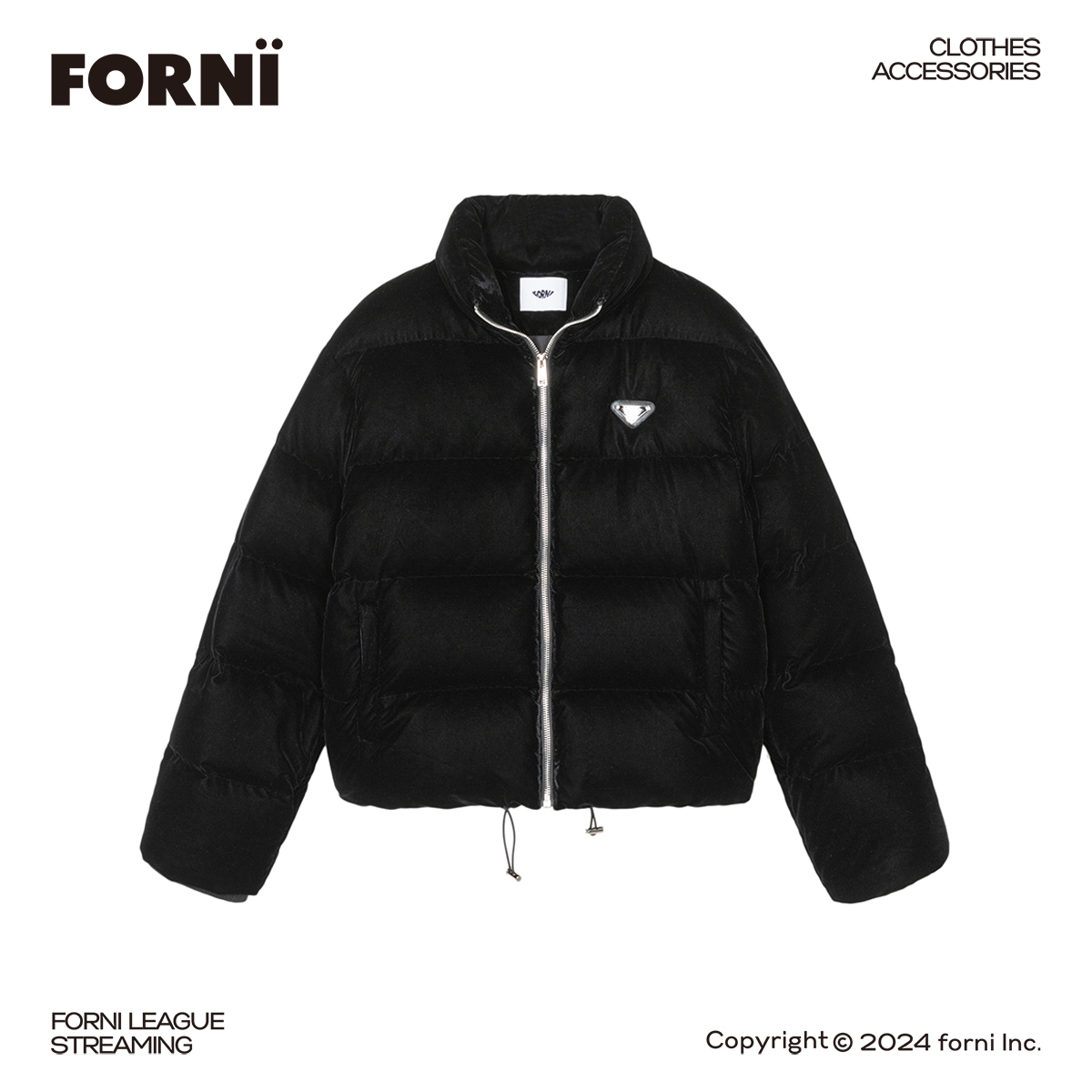 FORNI x YOYO 暖冬私语 高阶时尚丝绒90白鸭绒气质三角标羽绒服