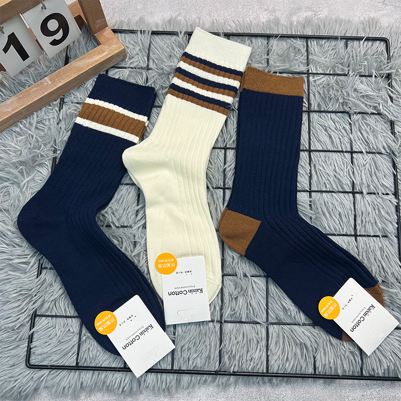 袜子女棉中筒吸汗透气双针女袜条纹混搭欧洲风复古ins潮情侣男娃