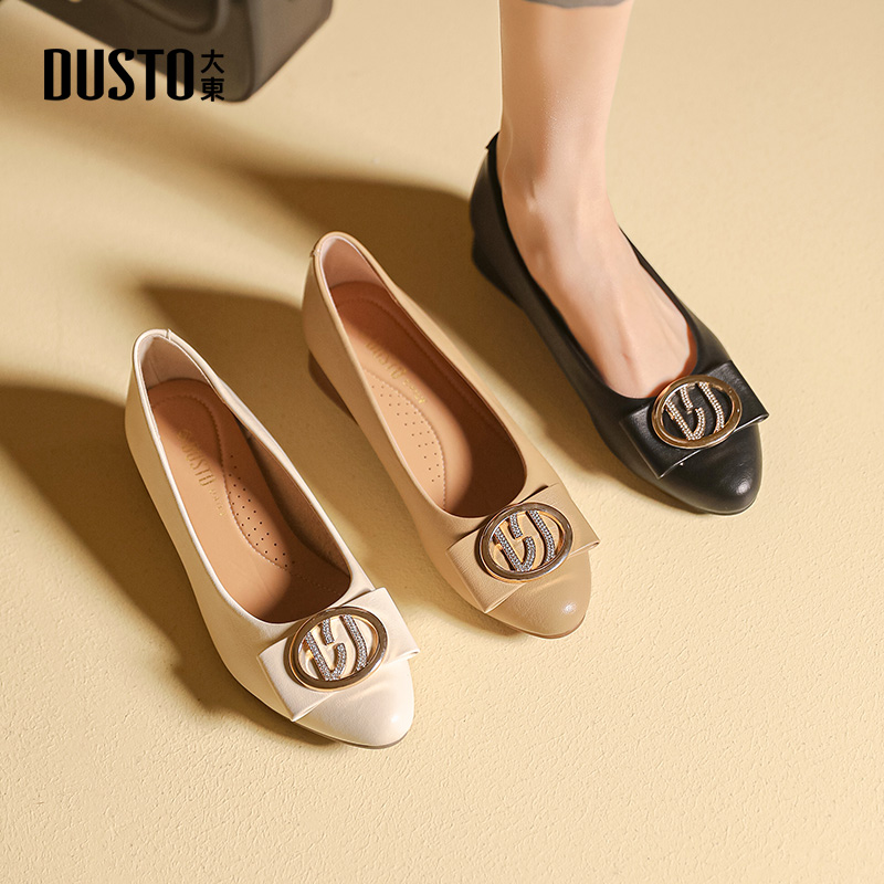 大东浅口鞋女2025春季新款甜美风低跟方跟尖头单鞋蝴蝶结女鞋1000