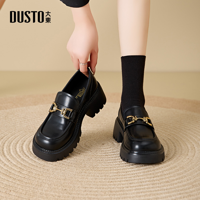 大东英伦风女款2025秋季新款百搭黑色增高厚底厚底乐福鞋0131