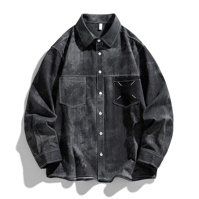 仓石一树2023秋季高品质潮牌牛仔衬衫山系工装风长袖衬衣外套男
