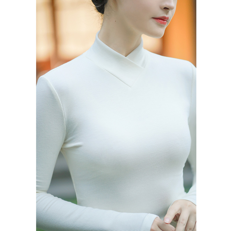 初蝉秋冬内搭半高领白色百搭保暖针织打底衫长袖短款上衣1433-N