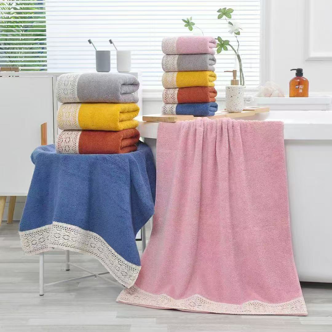 法式花边纯棉毛巾 浴巾套柔软高档成人洗脸家用洗脸结婚洗澡吸水
