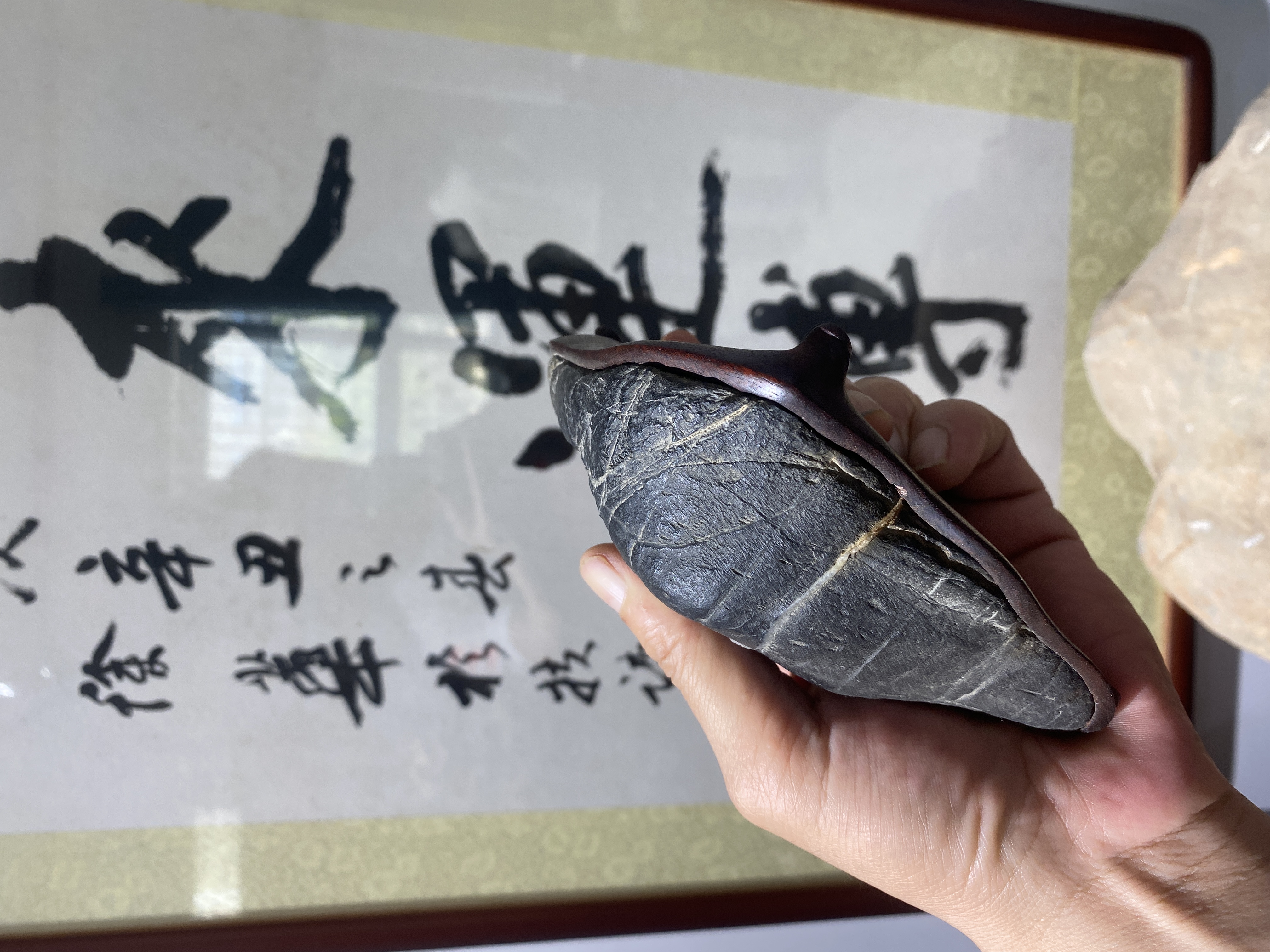 灵璧石案头摆件，异形茶宠主人杯青瓷黑色，直播链接，以实物为准