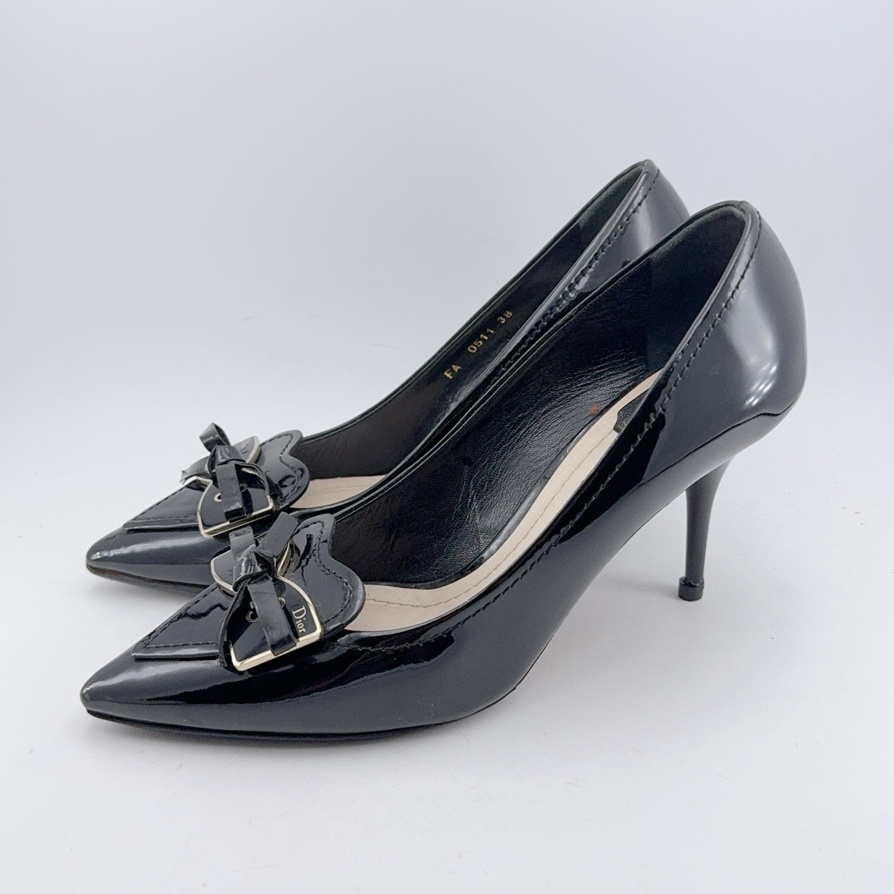95新 DIOR/迪奥 38码/黑色蝴蝶结高跟鞋