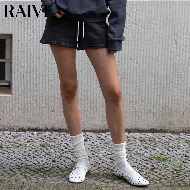 【RAIVE】2025春夏新款直筒宽松系带学院风深灰色显腿长针织短裤