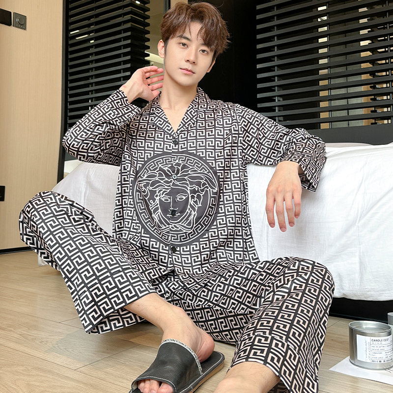 睡衣男士春秋季冰丝薄款长袖套装秋冬款简约男款冰雪丝宽松家居服