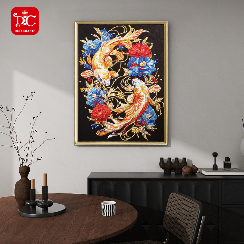 DC/蒂彩【逐梦锦鲤】钻石画客厅玄关半钻挂画点贴钻十字绣手工diy
