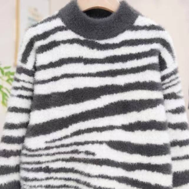 宝宝中大童斑马纹毛衣儿童加厚圆领冬季针织衫秋冬长袖套头毛衣
