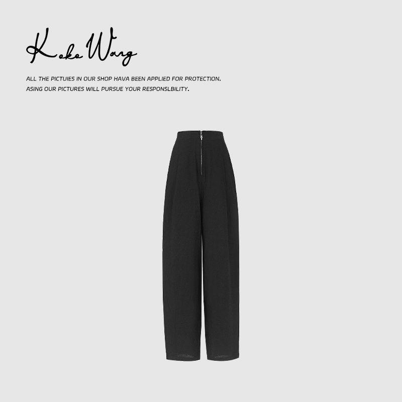 KOKOWANG 高腰前拉链宽松显瘦时尚百搭直筒休闲裤 182884D10K41