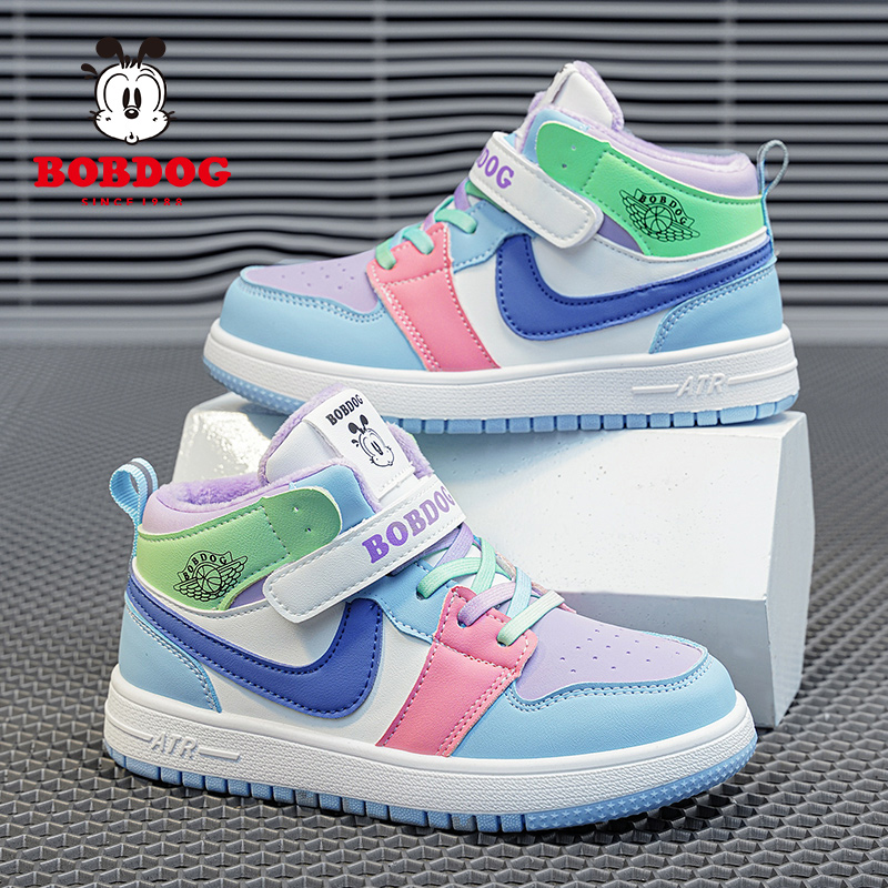 巴布豆女童鞋aj秋季高帮板鞋儿童鞋子2025新款秋冬棉鞋女孩运动鞋