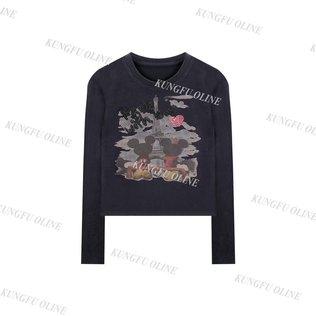 【YY】CT7452重工亮片刺绣T恤长袖女套头显瘦百搭打底衫