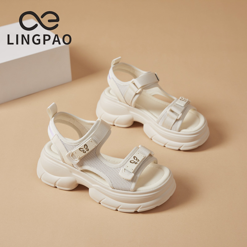 领跑厚底舒适透气凉鞋休闲女鞋运动魔术贴厚底沙滩休闲拖鞋