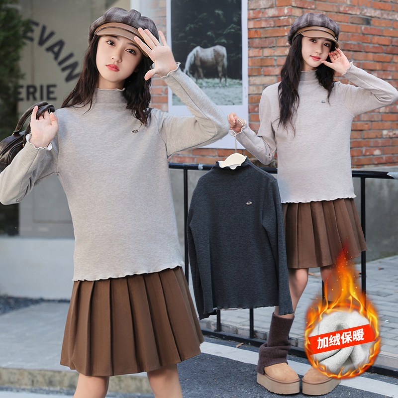 女童加绒打底衫秋冬装中大童大码高弹中领一体绒长袖保暖上衣初中