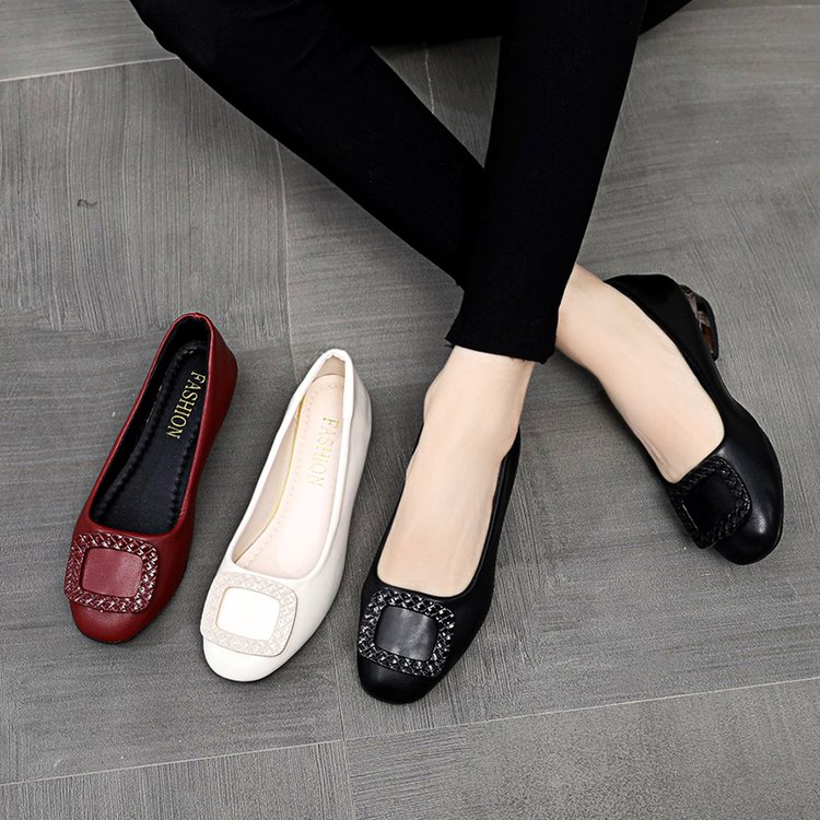 单鞋女2024新款四季豆豆鞋软皮软底舒适百搭女鞋浅口平底女工作鞋