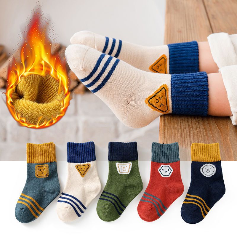 5双-儿童袜子秋冬加厚袜子冬季保暖男中筒童袜女童秋季宝宝袜子秋