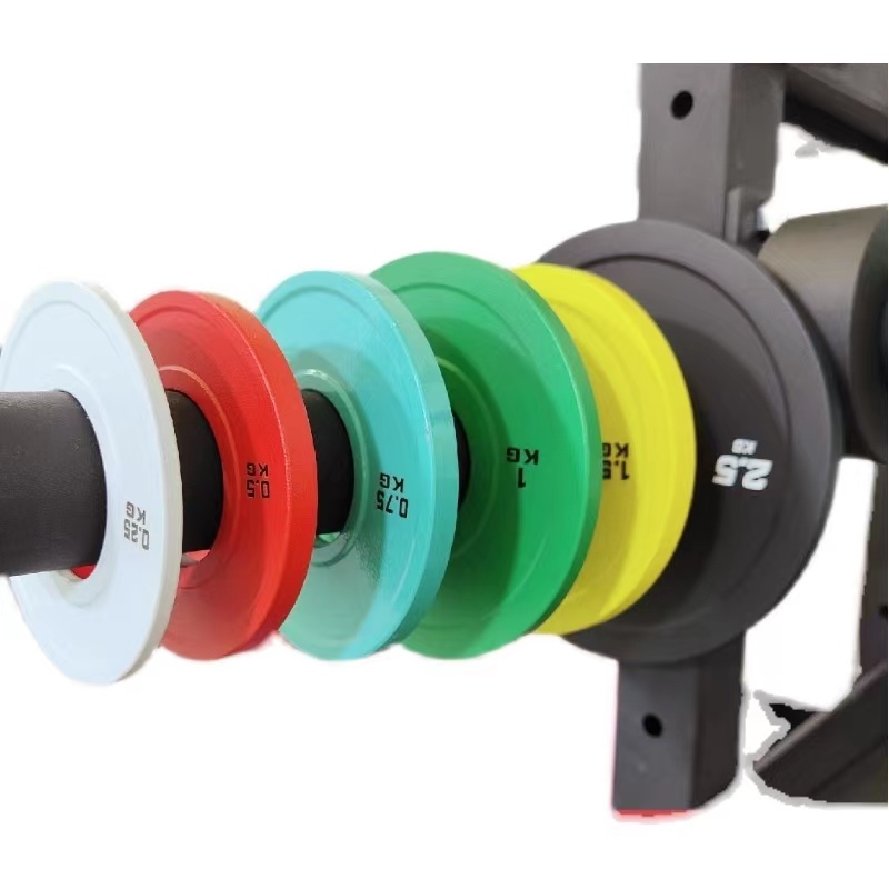 叶秋奥杆杠铃小配重片纯钢超薄彩色大孔配重片0.25 0.5 0.75 1kg