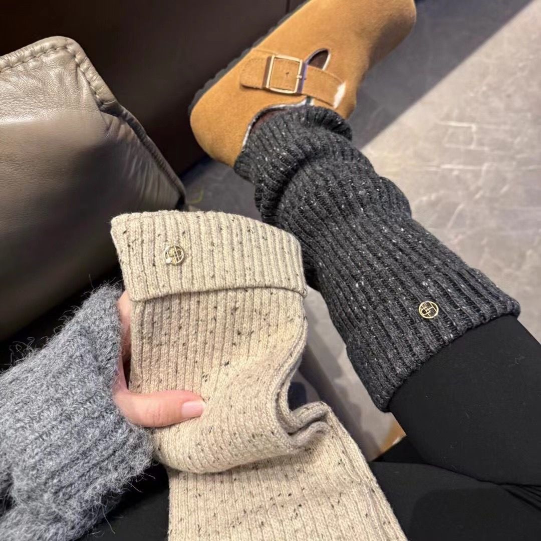 秋冬韩国老板娘点点纱粗针羊毛堆堆袜腿套简约洋气小腿袜潮