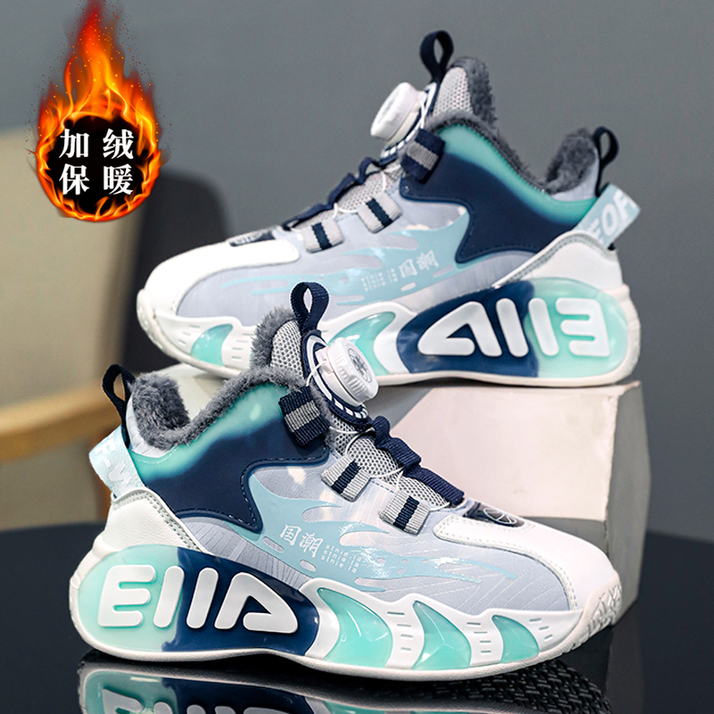 鸿尔星童克儿童棉鞋冬季新款男童加绒运鞋男孩防滑篮球鞋跑步冬鞋