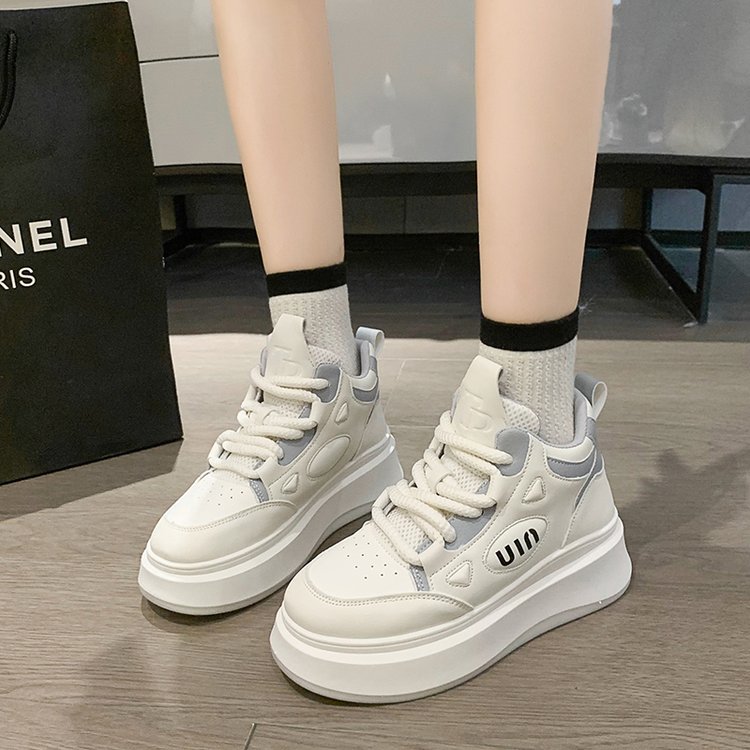 红蜻蜓牌高帮鞋小白鞋女设计感厚底增高百搭2023秋新款韩版网红休