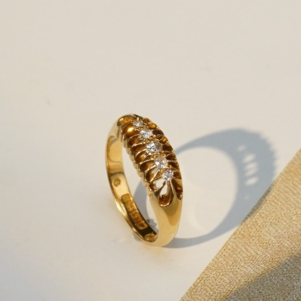 【观月】爱德华时期小众钻石戒指经典18K金五石款镶钻戒简约时尚