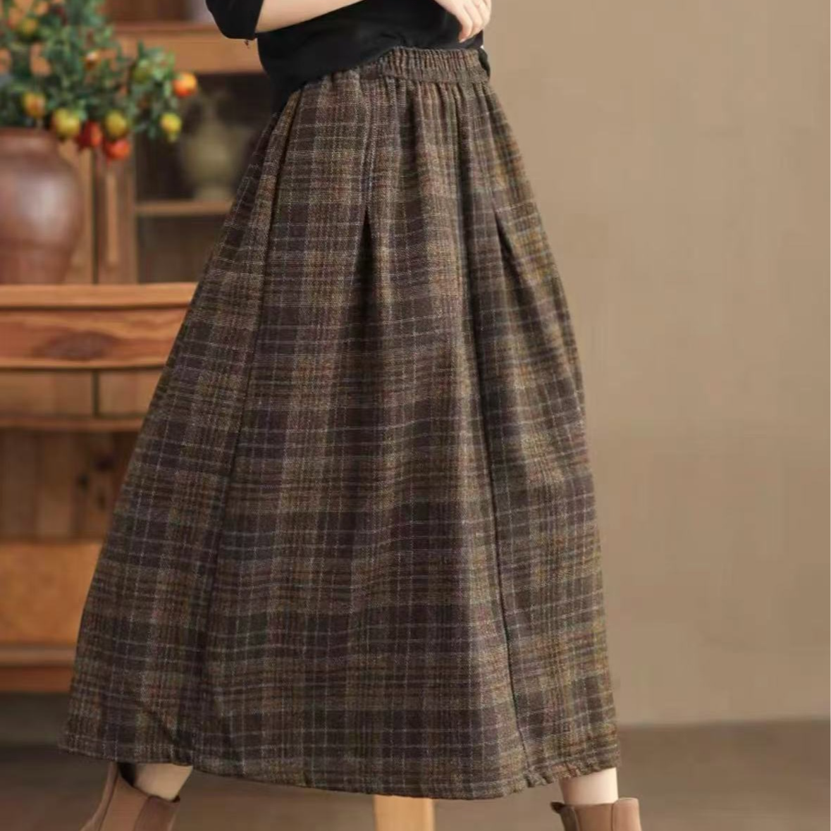 Q001半身裙显瘦百搭复古文艺秋冬加厚A字时尚冬季毛呢裙