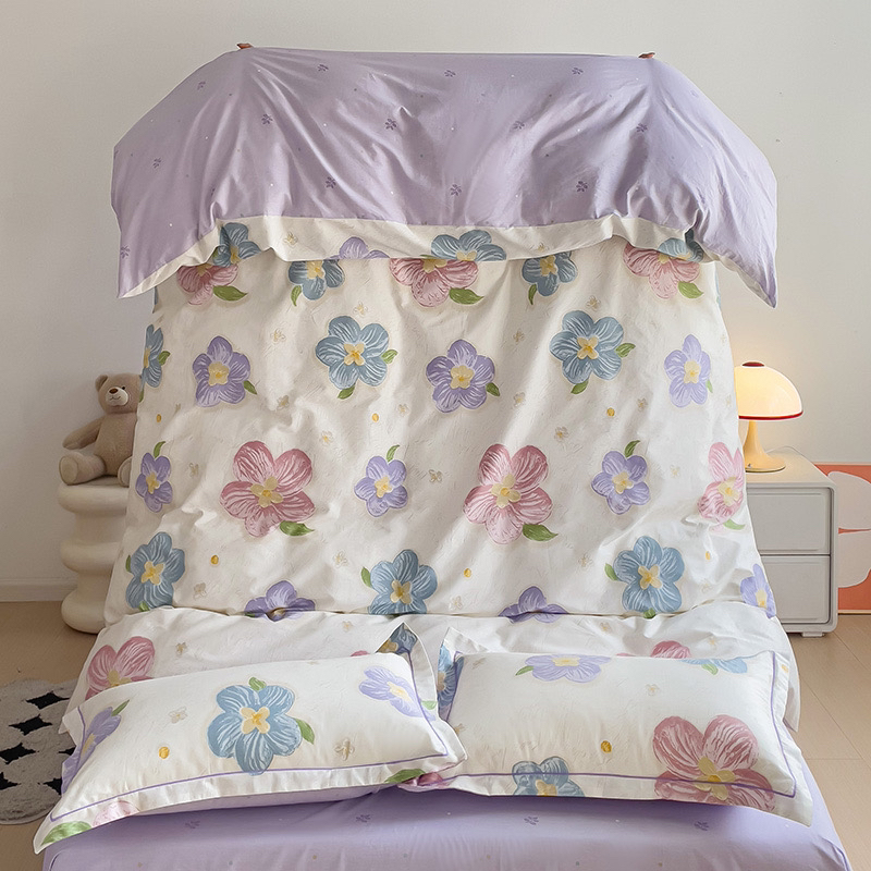 轻裳100%全棉ins 风四季款工艺床裙款精梳斜纹棉套件