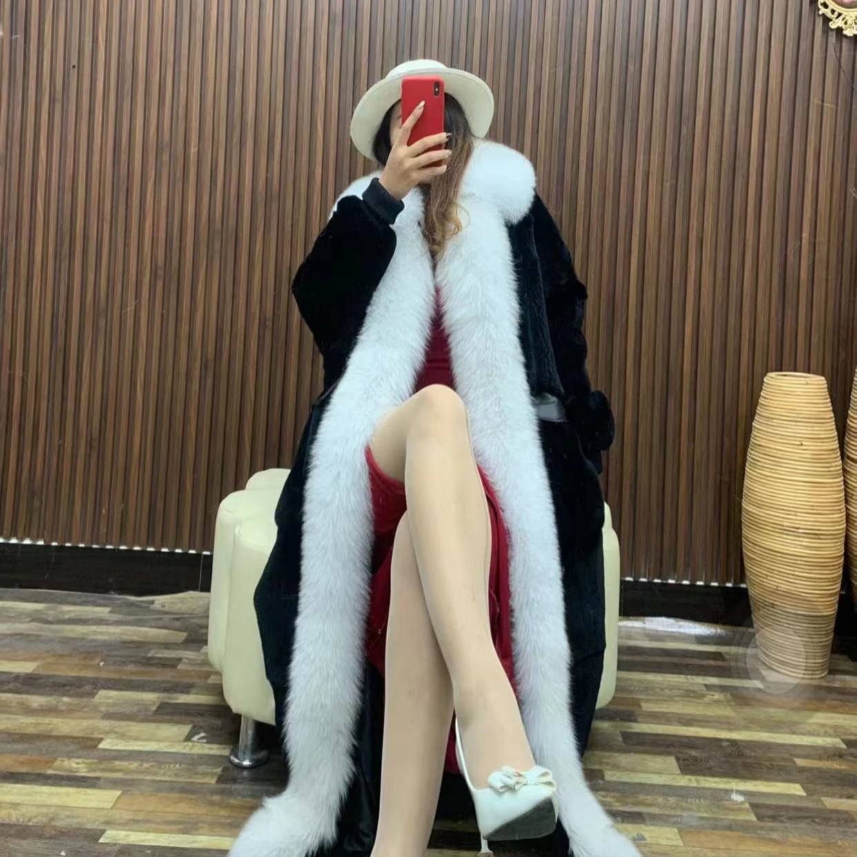 2022进口獭兔毛性感小豹纹狐狸大翻领女款外套秋冬