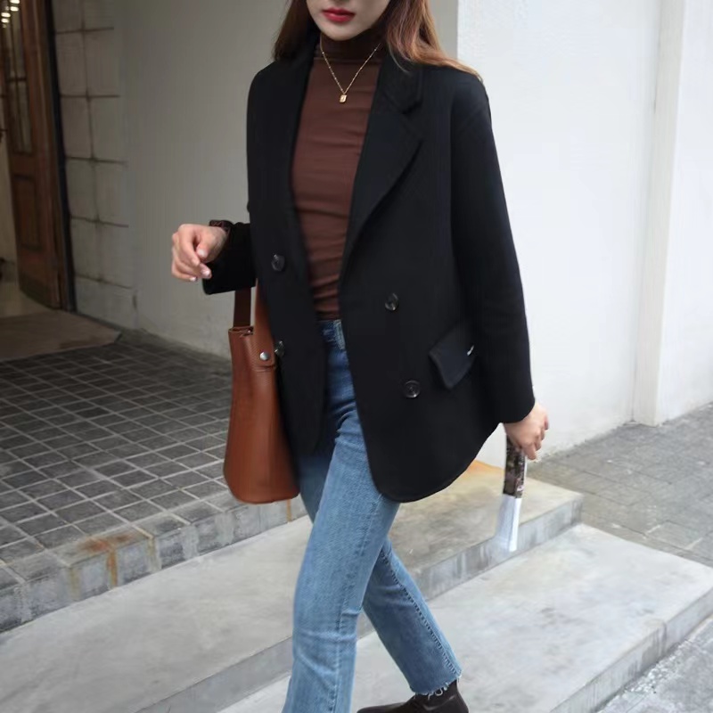 【霏煜】时尚韩版宽松西装双面羊毛大衣气质显瘦冬季外套2316