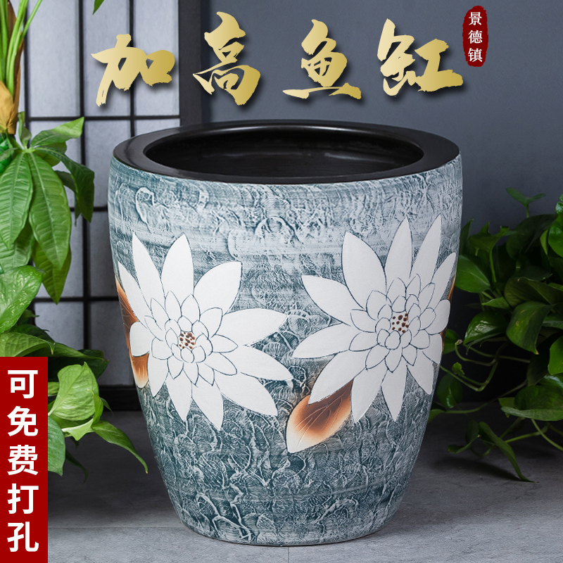 景德镇陶瓷摆件鱼缸加高喷泉家用鱼缸大号客厅加湿招财