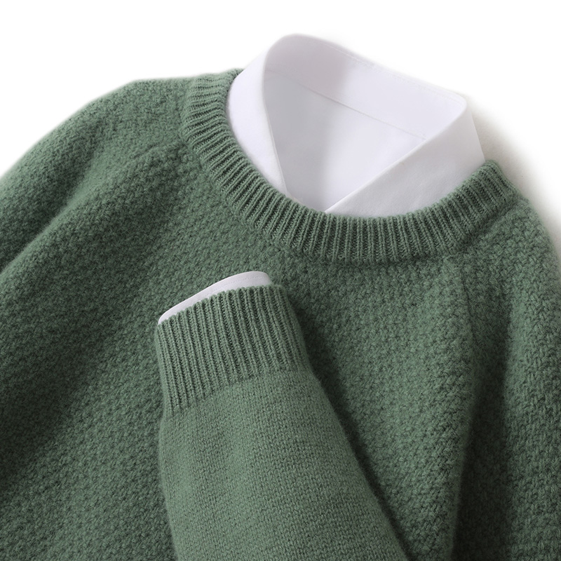 男士高端纯羊毛衫加厚圆领蜂窝针插肩袖套头毛衣休闲打底衫