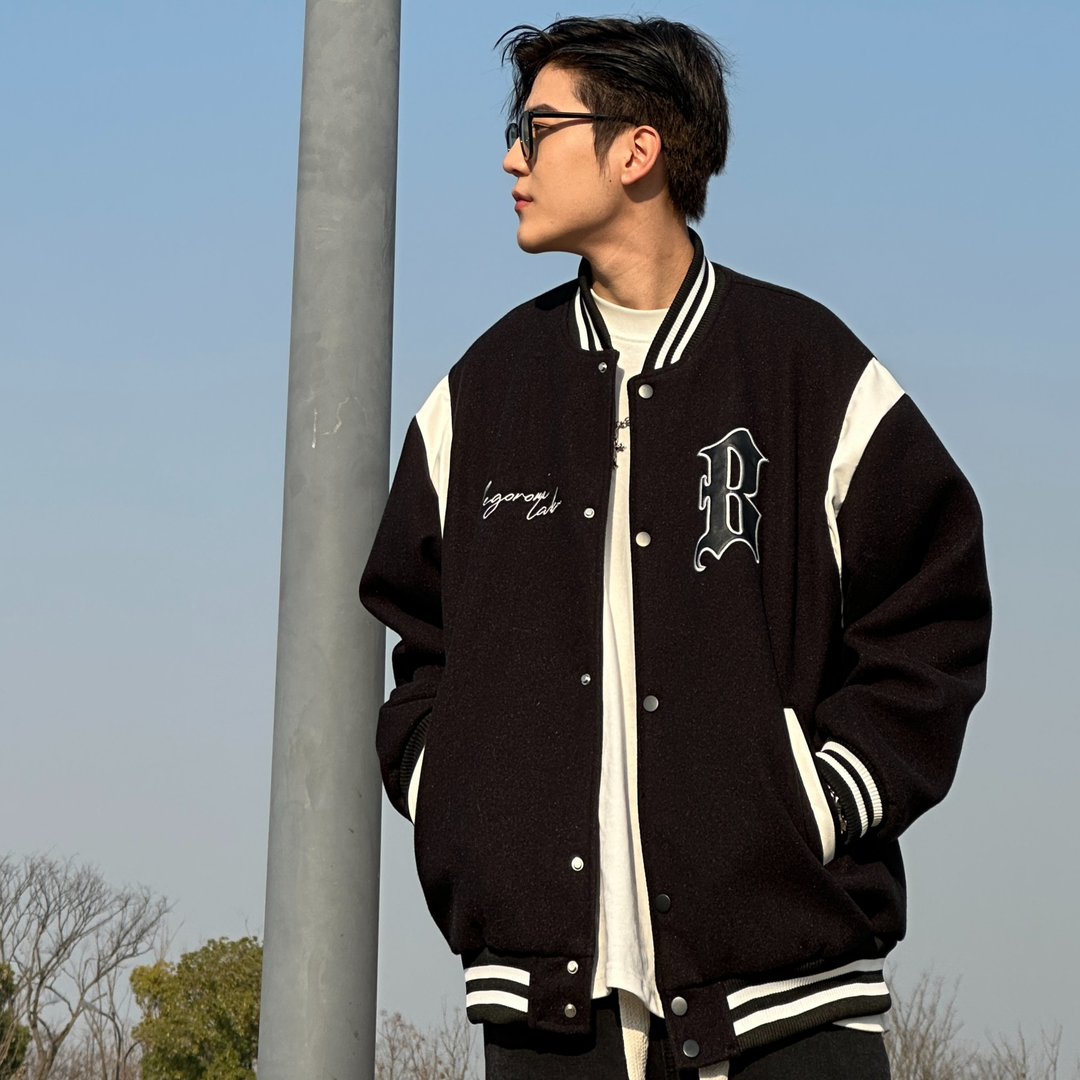 拼接刺绣休闲棒球服春秋季青少年夹克外套男士潮流外套