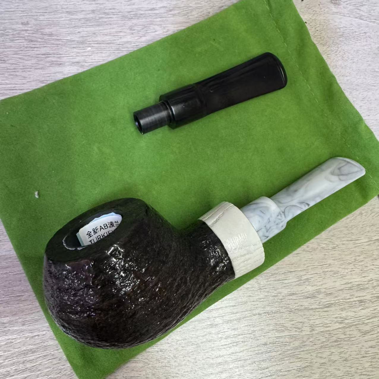 波兰图尔凯维奇黑橡木烟斗全新 绿色原袋  双嘴
