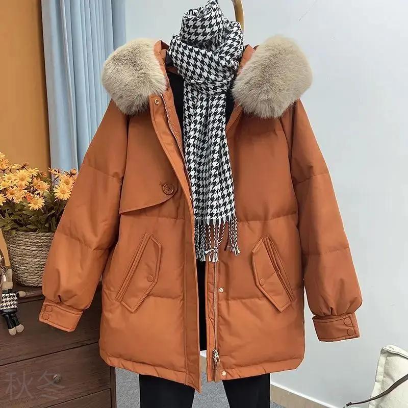 秋冬流行冬装羽绒服女2023年新款大毛领小个子中长款加厚外套