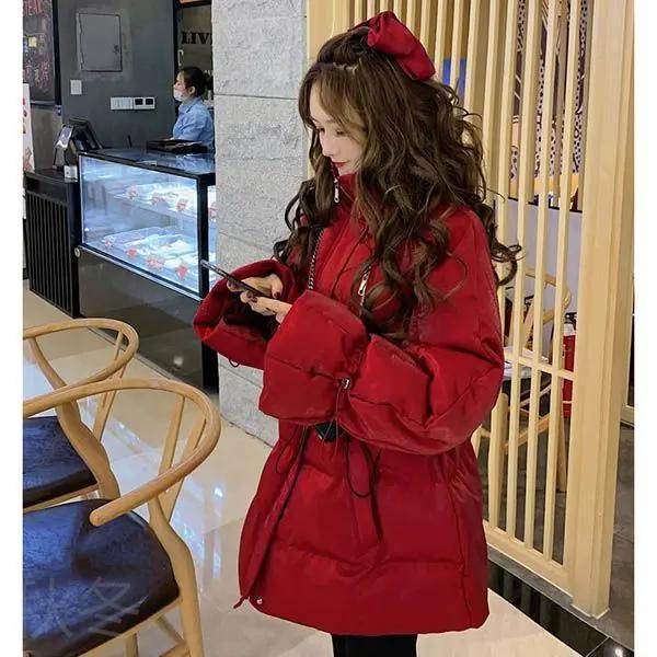 秋冬服女中长款2023新款白鸭绒韩版时尚宽松显瘦亮丝绒收腰