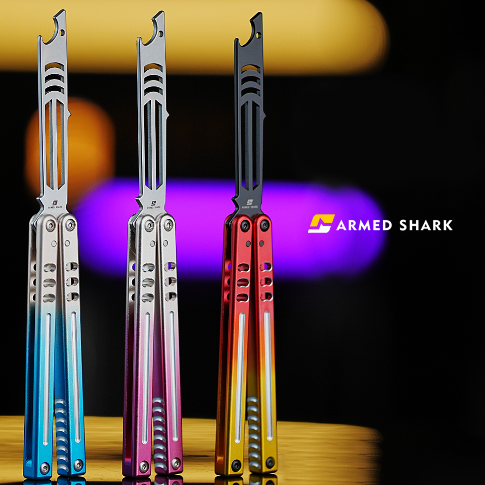 战鲨V5小鲨蝴蝶刀未开刃新手入门练习训练折叠花式甩手玩具刀