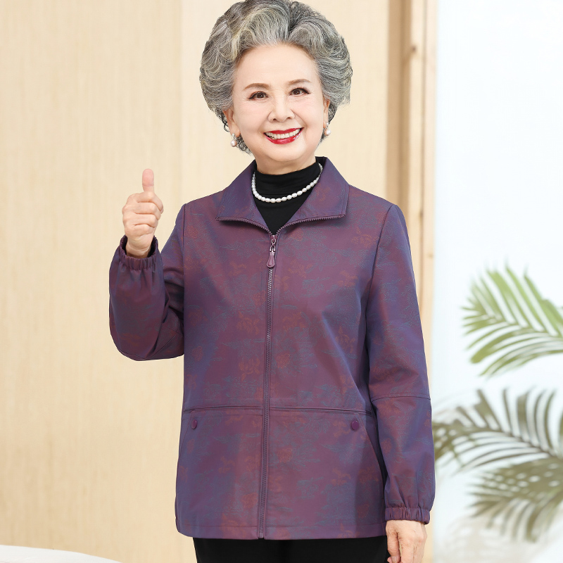 奶奶秋装风衣外套中老年妈妈春秋天短款夹克上衣70岁60老太太衣服